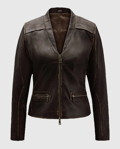 Women’s Rubbed Brown Leather Jacket