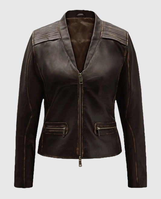 Women’s Rubbed Brown Leather Jacket