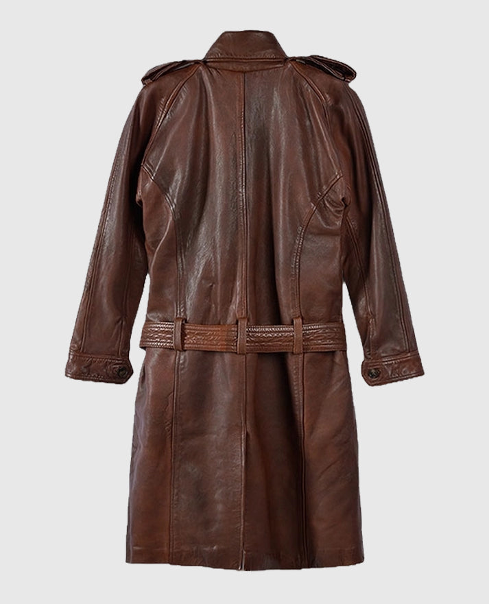 Womens Spanish Brown Leather Long Coat