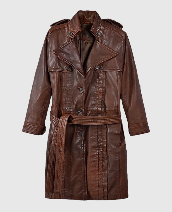 Women's Spanish Brown Long Leather Coat