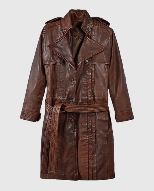 Women's Spanish Brown Long Leather Coat