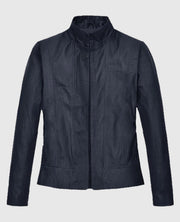 Women's Stand-Up Collar Black Leather Jacket
