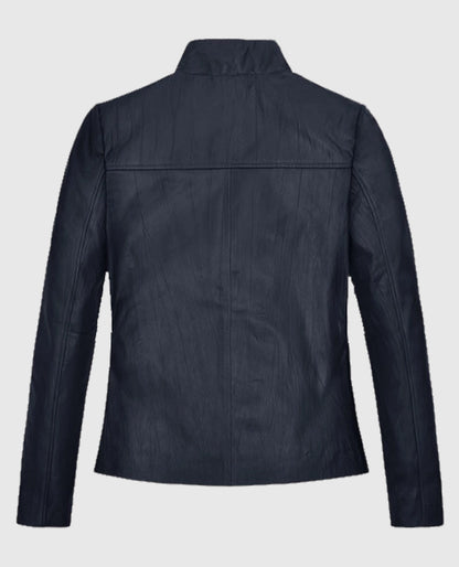 Womens Stand-Up Collar Leather Jacket