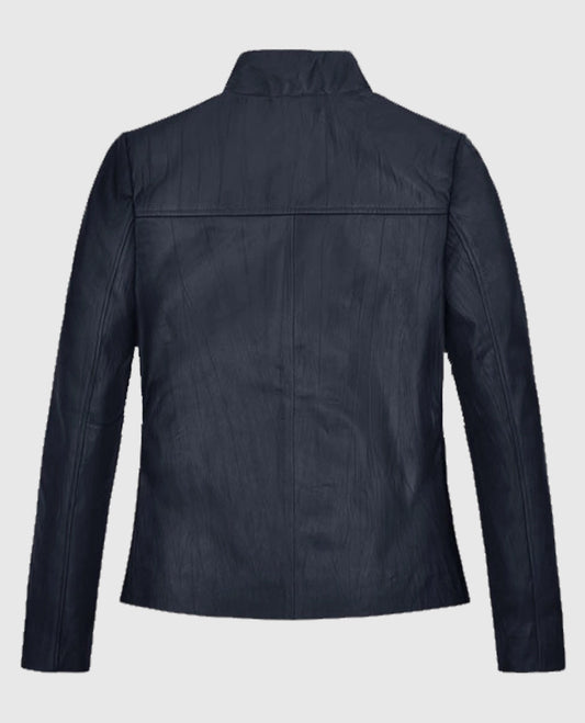 Womens Stand-Up Collar Leather Jacket