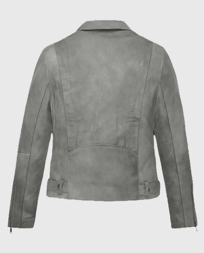 Womens Suede Biker Gray Leather Jacket
