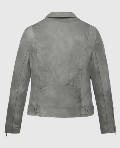 Womens Suede Biker Gray Leather Jacket
