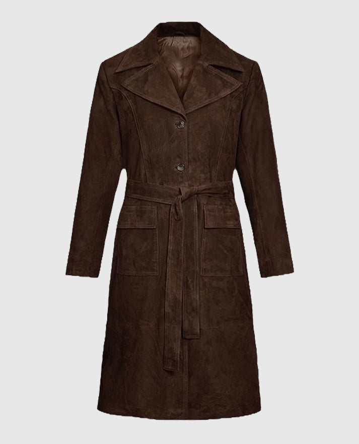 Women's Suede Dark Brown Alpine Leather Long Coat