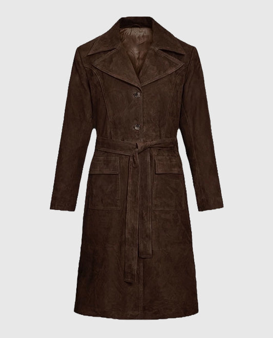 Women’s Suede Dark Brown Alpine Leather Long Coat
