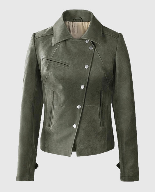 Women's Vintage Olive Suede Leather Jacket
