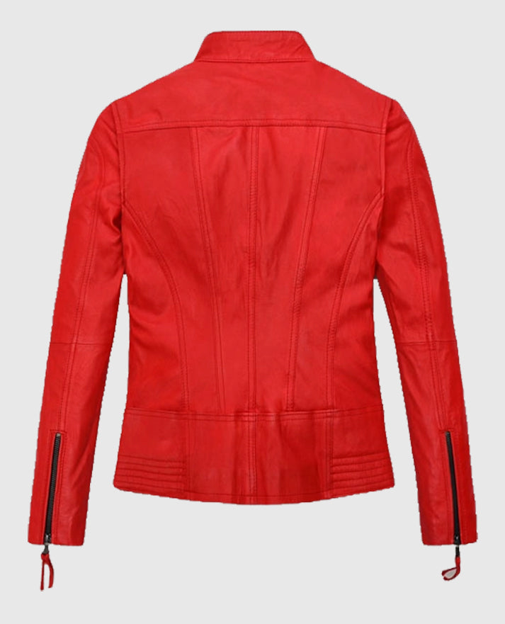 Womens Washed and Wax Red Leather Jacket