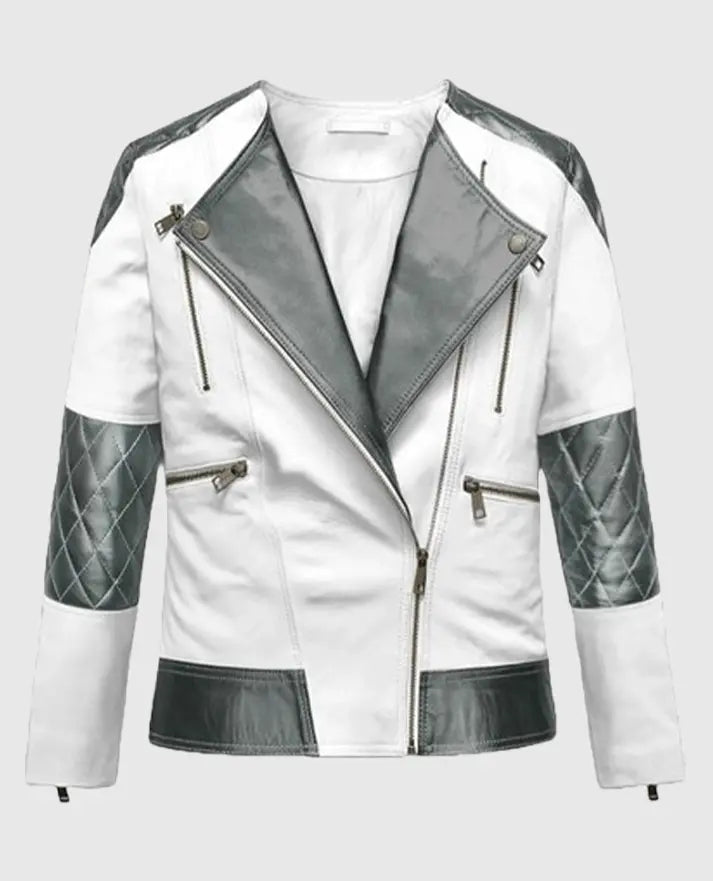 Women’s White and Silver Biker Jacket