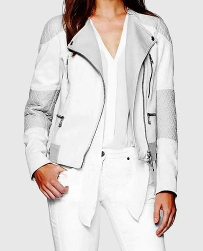 Women’s White and Silver Moto Jacket