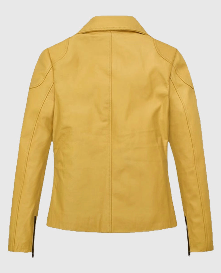Women's Yellow Leather Motorcycle Jacket