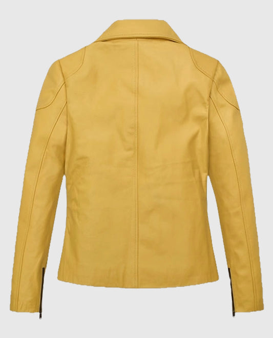 Women's Yellow Leather Motorcycle Jacket