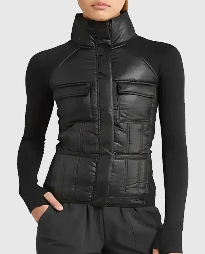 Women's Zella Hybrid Quilted Black Puffer Jacket