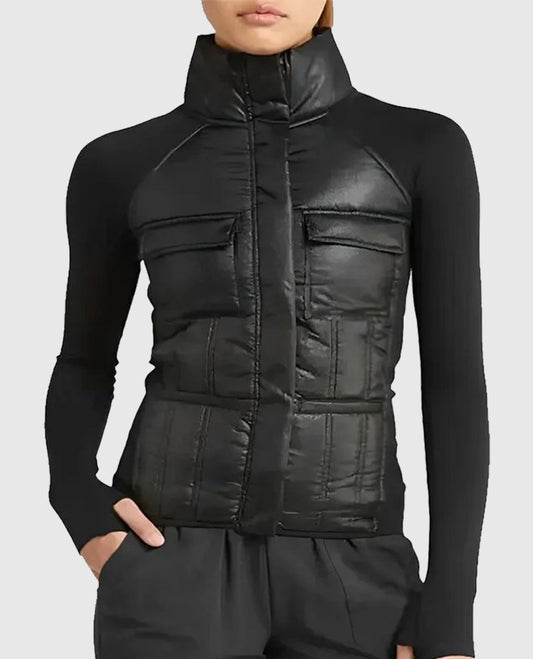 Women's Zella Hybrid Quilted Black Puffer Jacket