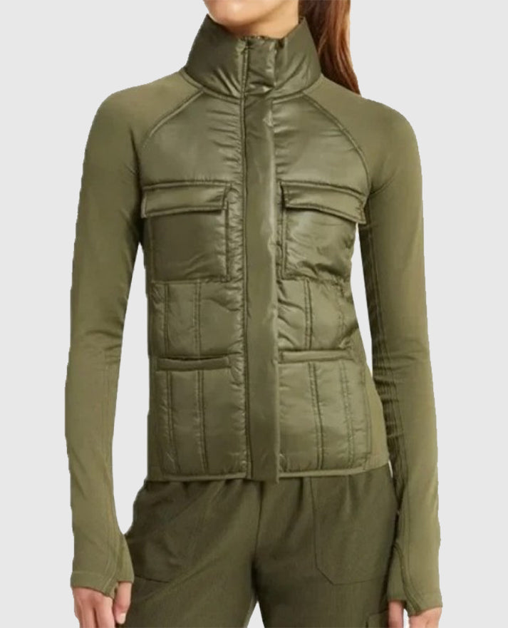 Womens Zella Hybrid Quilted Green Puffer Jacket