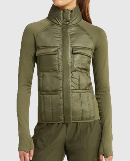 Womens Zella Hybrid Quilted Green Puffer Jacket