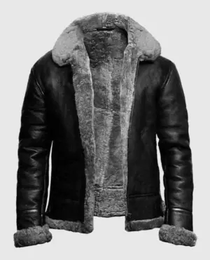 Men's Aviator Flying Pilot FUR Bomber Black Jacket